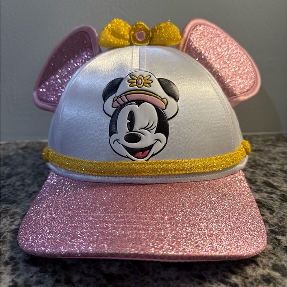 Walt Disney Accessories - Minnie Mouse Pink and White Glitter sailor ears hat